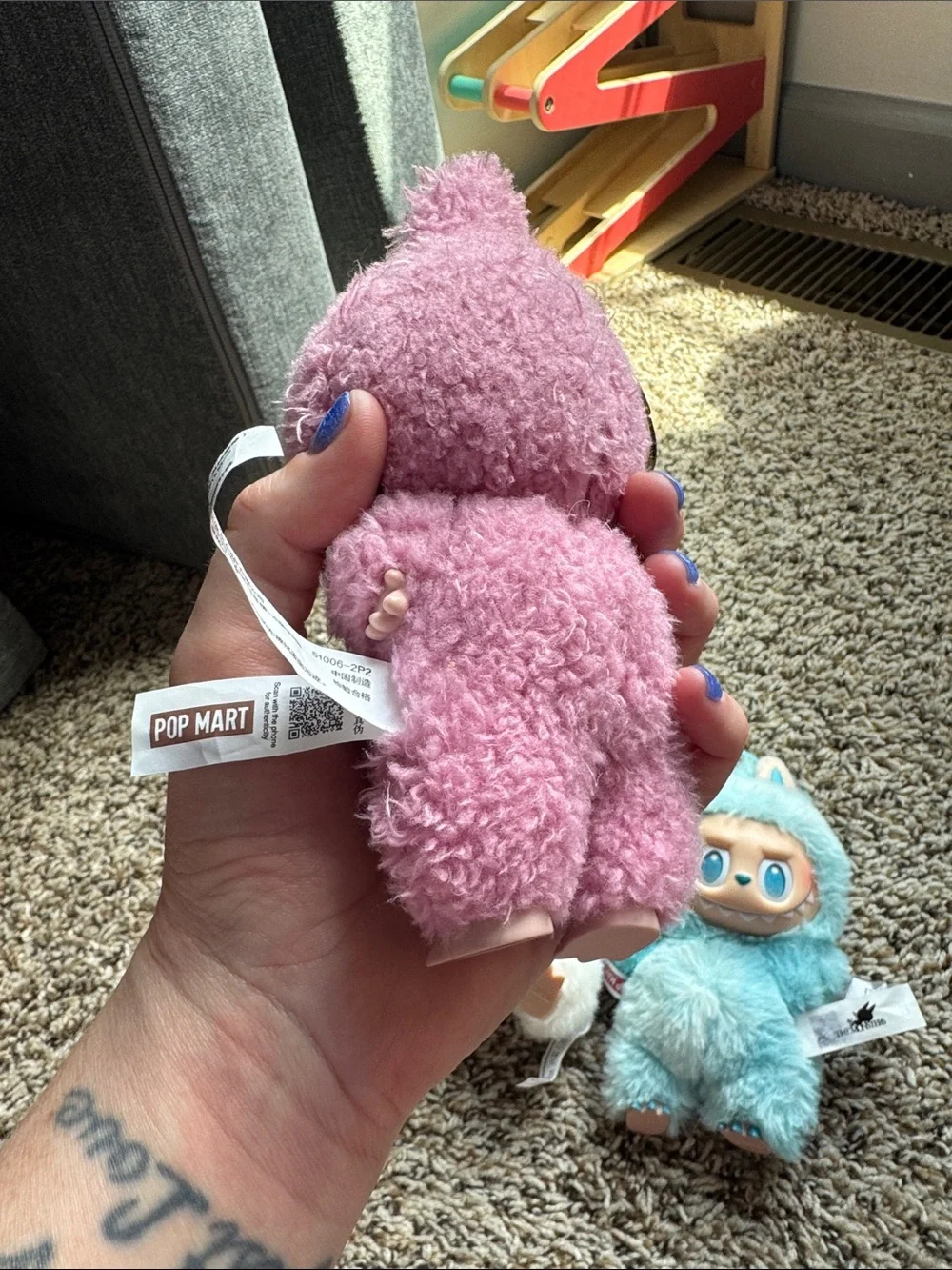 Plush Labubu Bunny Keychain Trio - Pink, White, Blue Small Pets Toy
